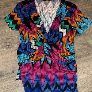 Cable & Gauge Blue Pink Graphic Wrap Blouse